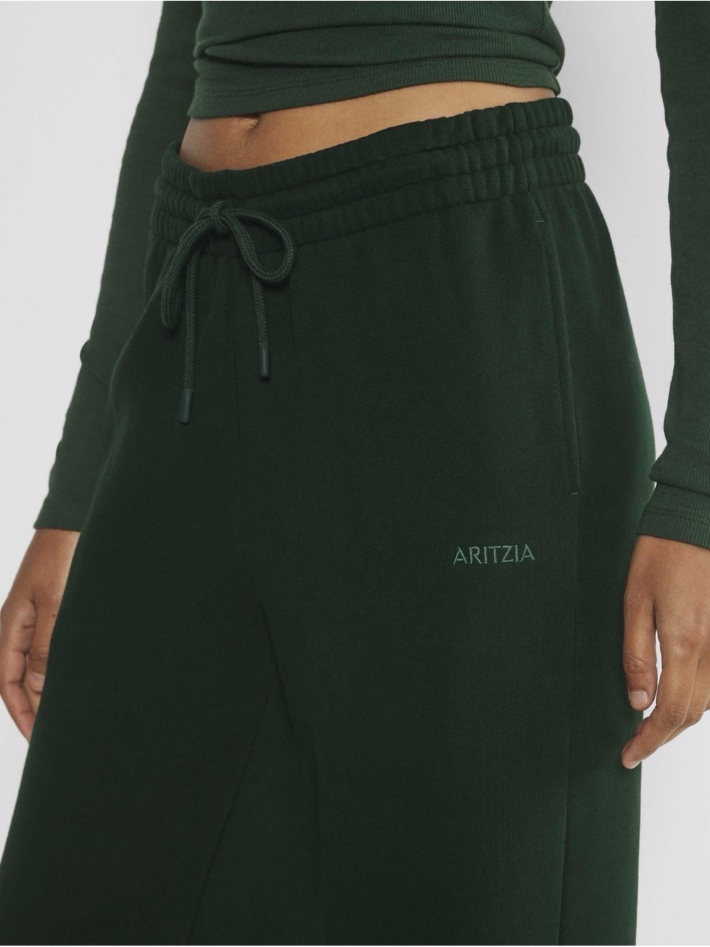 Aritzia Wide-Leg Drawstring Sweatpants in Forest Green - Picture 2 of 5